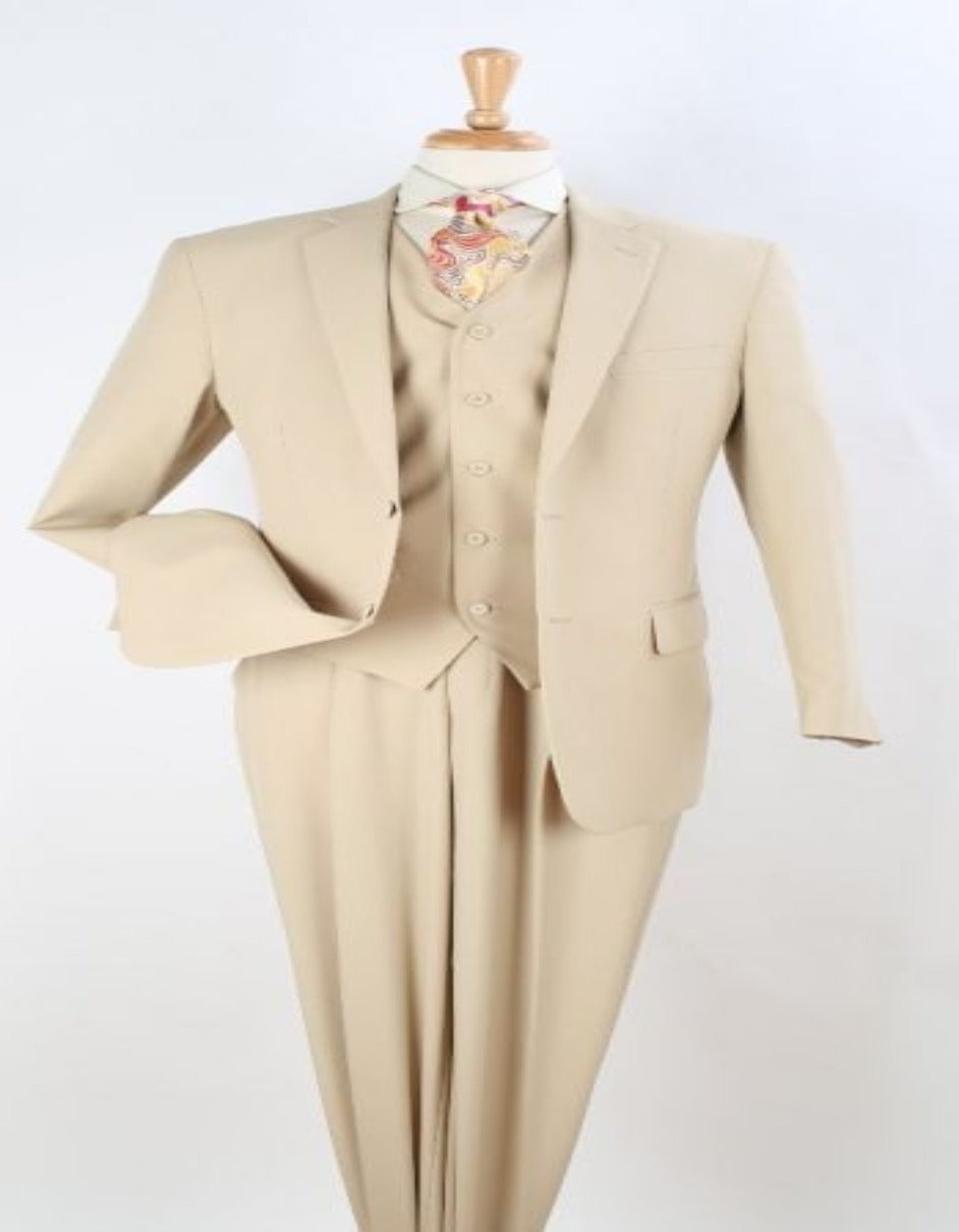 Mens Two Button Pleated Pant Classic Fit Vested Suit in Tan - Men's Tuxedo USA