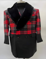 Mens Overcoat - Topcoat For Men - Winter Fabric - Mens Plaid Overcoat - Wool Red ~ Black Peacoat - Plaid Topcoats - Men's Tuxedo USA