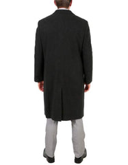 3 Button Wool/Poly Dark Charcoal Overcoat With Slanted Pockets - Men's Tuxedo USA