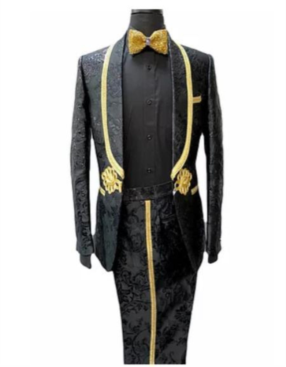 Black And Gold Stripe Suit - Slim Fit Vested Suit - Men's Tuxedo USA