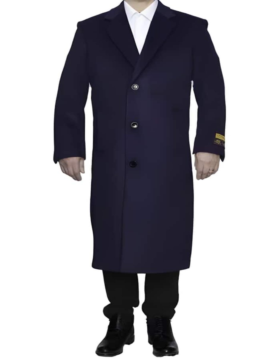 Mens Overcoat Mens Topcoat Mens Purple 3 Button Wool Dress Top Coat - Three Quarter 34 Inch Length - Men's Tuxedo USA