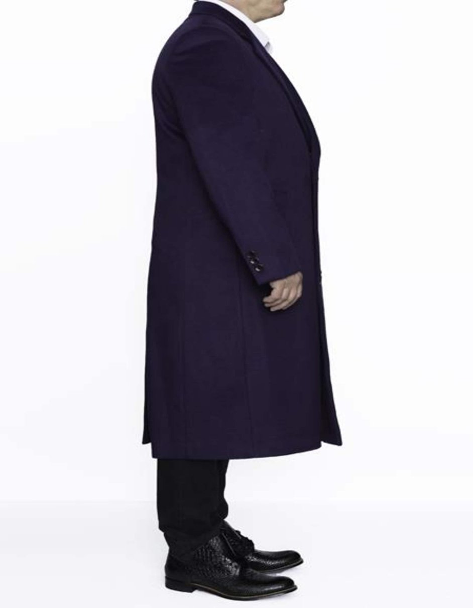 Mens Overcoat Mens Topcoat Mens Purple 3 Button Wool Dress Top Coat - Three Quarter 34 Inch Length - Men's Tuxedo USA