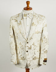 Mens 2 Button White with Gold Foil Floral Paisley Prom and Wedding Blazer - Men's Tuxedo USA