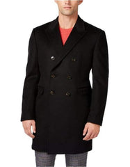 Long men's Dress Topcoat - Winter coat Double-Breasted Wool Blend All Solid Outfit Black Overcoat - Men's Tuxedo USA