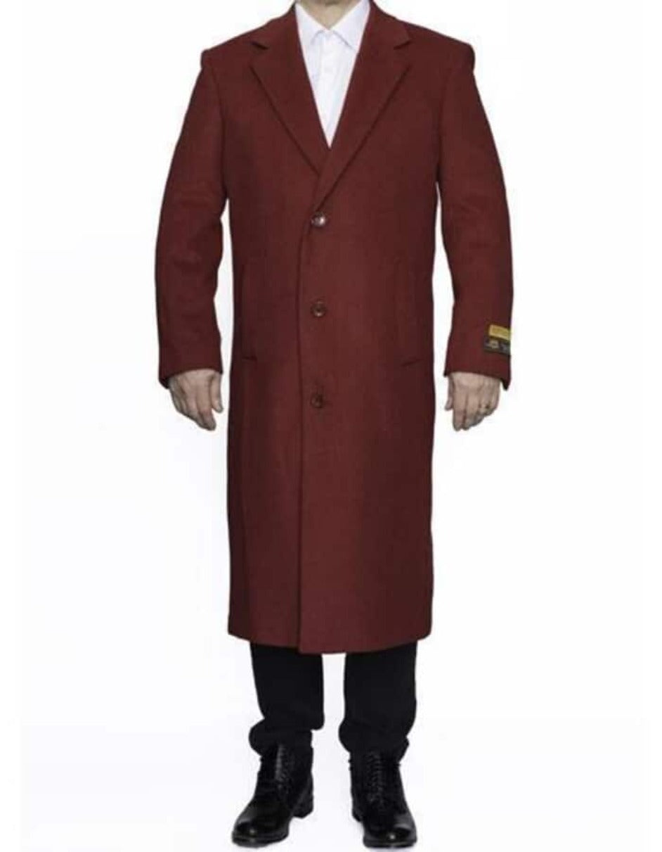 Red Trench Coat - Long Red Coat - Mens Red Peacoat - Mens Red Overcoat - Wool Fabric - Men's Tuxedo USA