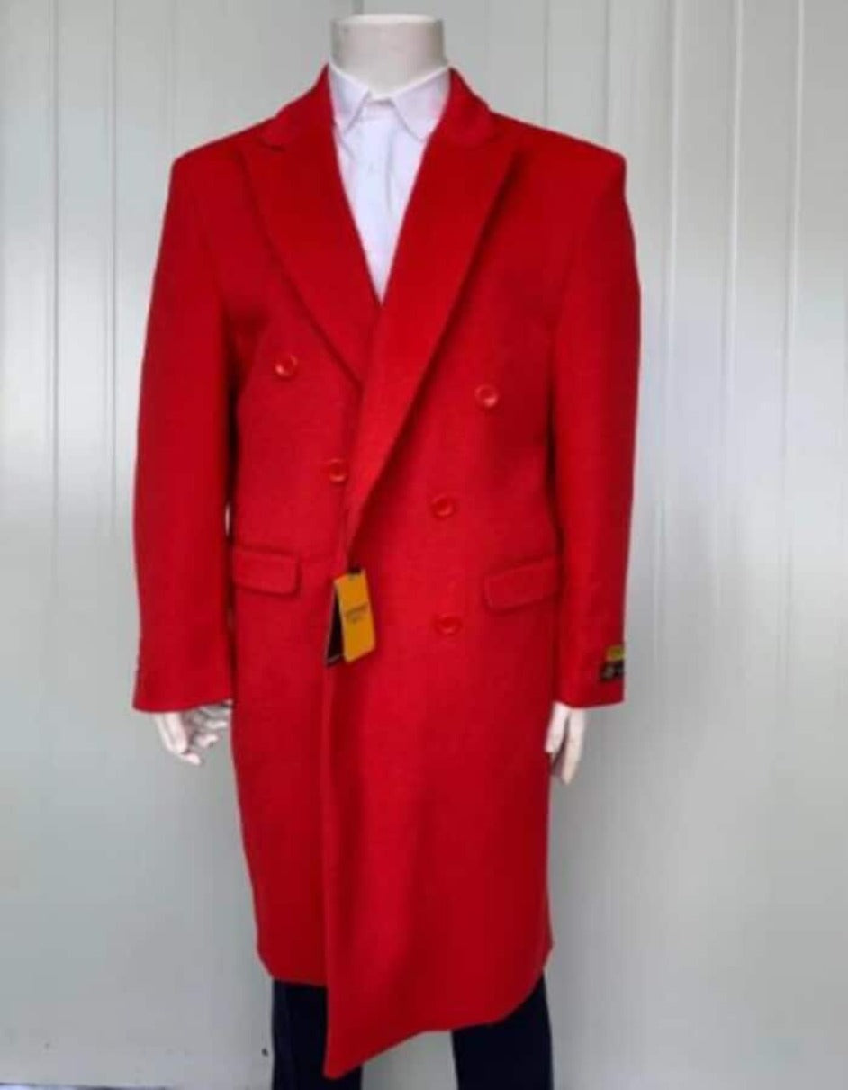 Red Trench Coat - Long Red Coat - Mens Red Peacoat - Mens Red Overcoat - Wool Fabric - Men's Tuxedo USA