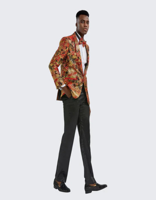 Red & Gold Floral Tuxedo Jacket Slim Fit - Men's Tuxedo USA