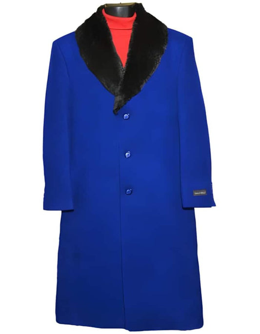 Royal Blue 3 Button Wool Ankle length Overcoat ~ Long men's Dress Topcoat - Winter coat 95% Wool Fabric - Men's Tuxedo USA