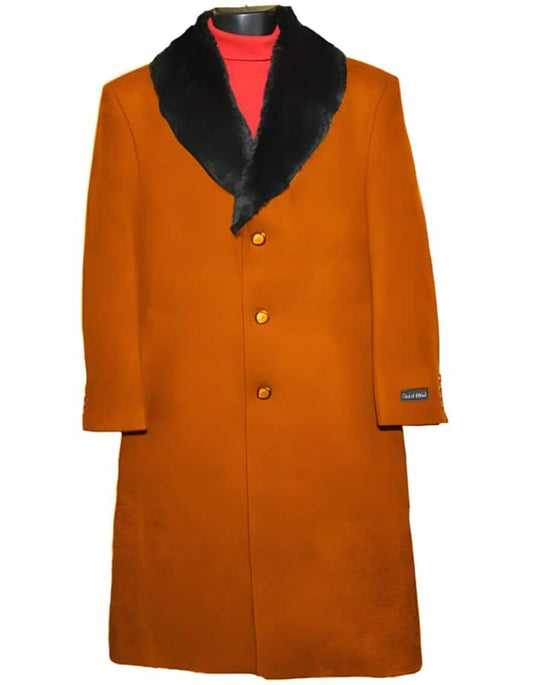 Rust 3 Button Wool Ankle length Overcoat ~ Long men's Dress Topcoat - Winter coat 95% Wool Fabric - Men's Tuxedo USA