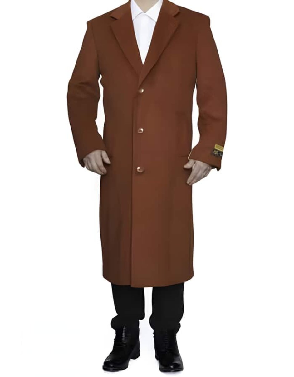 Rust Ankle length Wool Top Coat/Overcoat | Winter men's Topcoat Sale - Men's Tuxedo USA