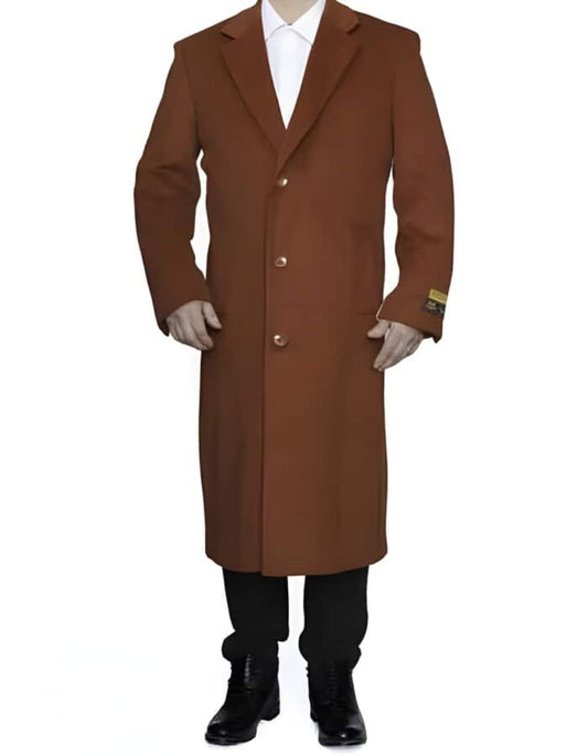 Rust Ankle length Wool Top Coat/Overcoat | Winter men's Topcoat Sale - Men's Tuxedo USA