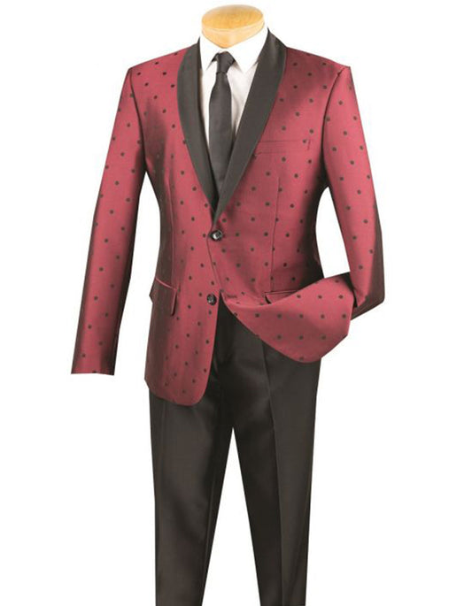 Mens 2 button Polka Dot Shawl Lapel Tuxedo in Burgundy - Men's Tuxedo USA