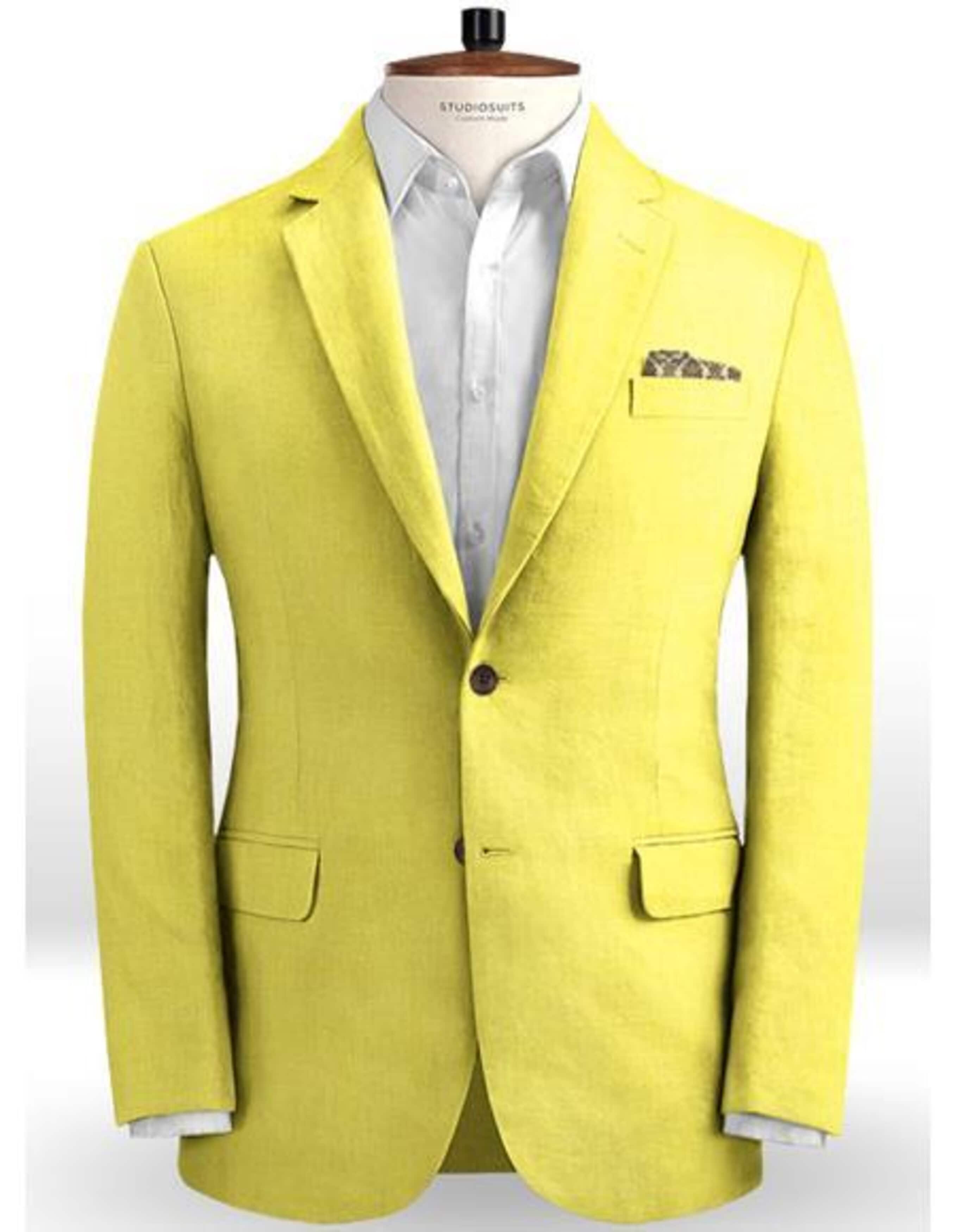 Linen Suit - Mens Summer Suits Safari Yellow Color - Beach Wedding - Men's Tuxedo USA