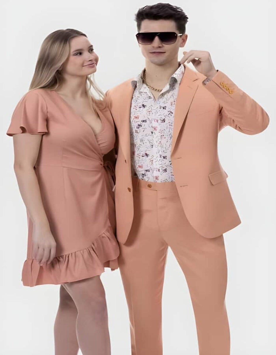 Linen Suit - Mens Summer Suits in Salmon - Beach  Wedding - Men's Tuxedo USA