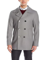 Men's Light Grey Double Breasted Wool Short Peacoat - Men's Tuxedo USA