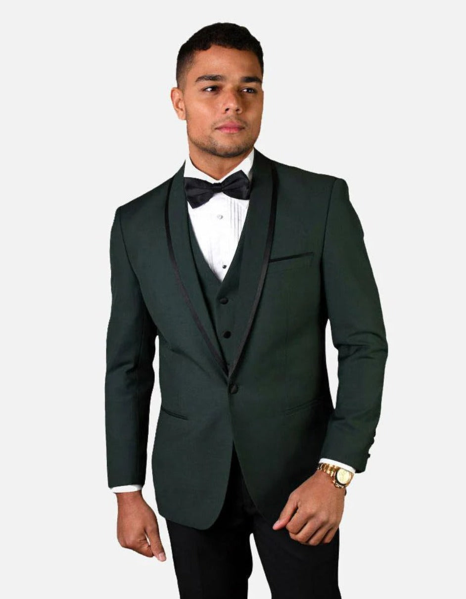 Statement Men's Hunter Green Vested with Fine Lapel 100% Wool Tuxedo - Men's Tuxedo USA