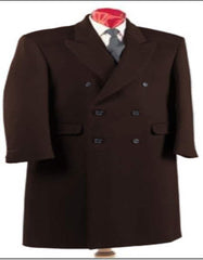 Men's Dark Brown Double Breasted Six Button Fully Lined Long Coat - Men's Tuxedo USA