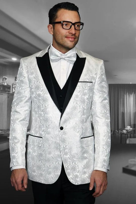 Bellagio IV White 1-Button Peak Tuxedo (4-Piece Set) - Men's Tuxedo USA