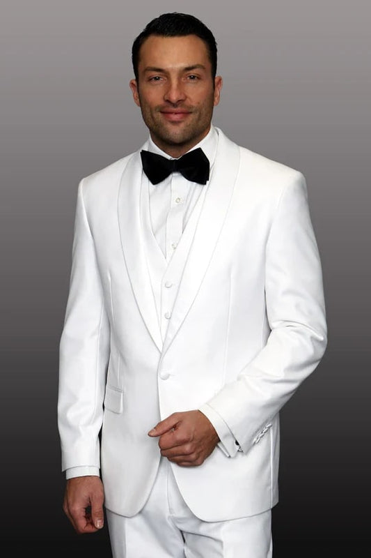 Theo White 1-Button Shawl Tuxedo (4-Piece Set) - Men's Tuxedo USA