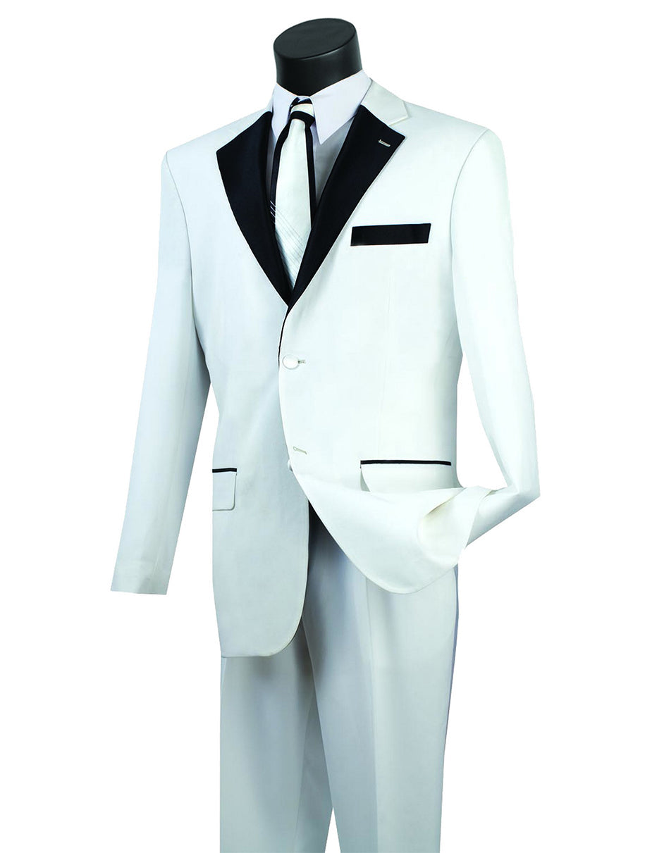 Mens Classic 2 Button Notch Lapel White/Black Tuxedo - Men's Tuxedo USA