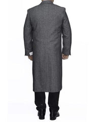 Three Button Full Length Wool Herringbone Ankle length Gray Overcoat ~ Long men's Dress Topcoat - Winter coat - Men's Tuxedo USA