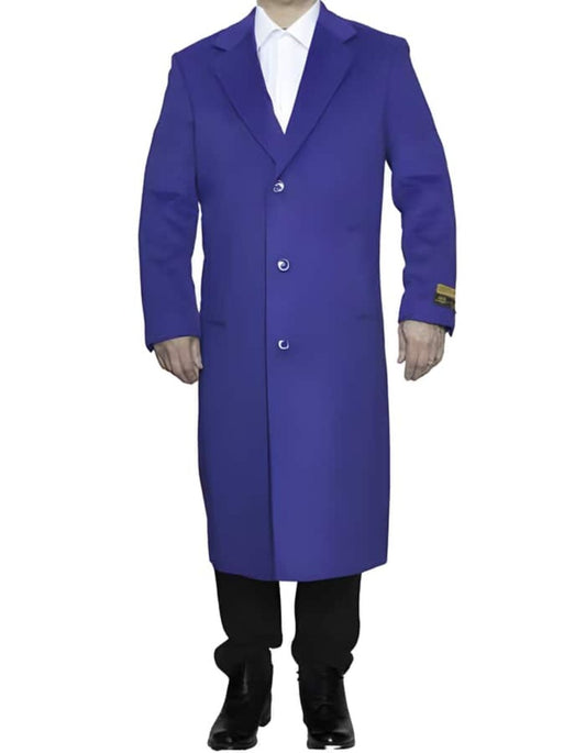 Full Length Royal Blue Wool Dress Ankle length Top Coat/Overcoat - Men's Tuxedo USA