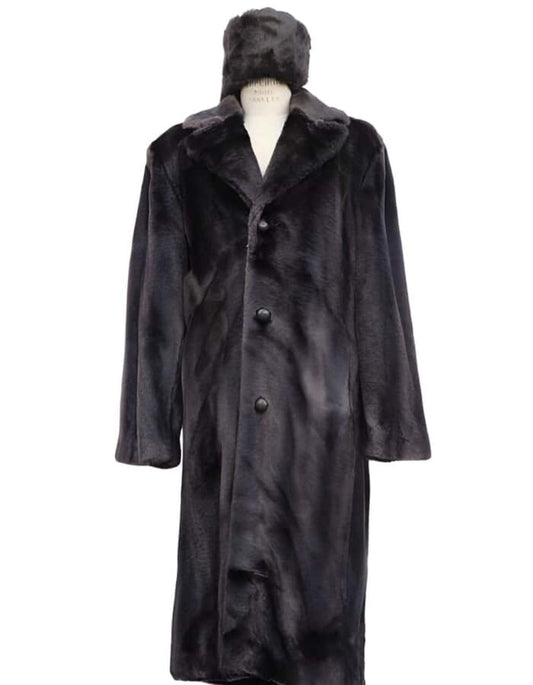 Faux Fur Overcoat - Long Top Coat Full length Coat Brown - Men's Tuxedo USA