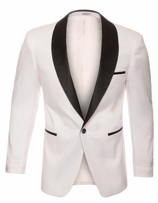 Mens 1 Button Snake Skin Tuxedo Dinner Jacket in White - Men's Tuxedo USA