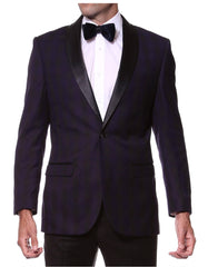 Mens 1 Button Plaid Tuxedo Dinner Jacket in Purple - Men's Tuxedo USA