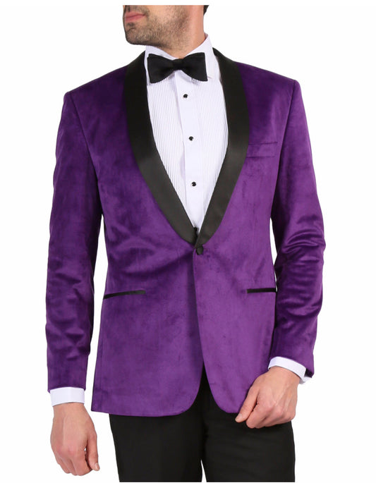 Mens 1 Button Velvet Tuxedo Dinner Jacket in Purple - Men's Tuxedo USA