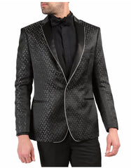 Mens One Button Star Print Tuxedo Dinner Jacket in Black - Men's Tuxedo USA