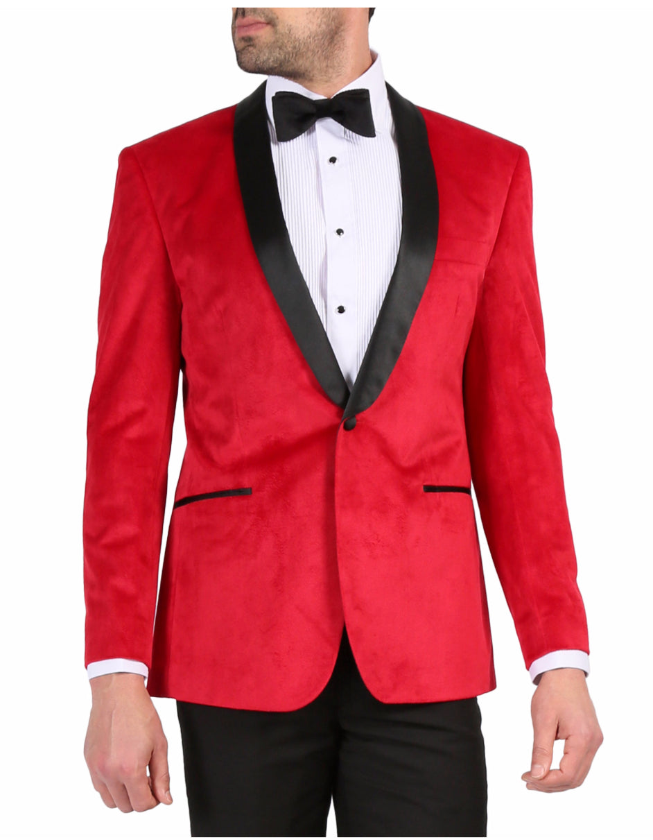 Mens 1 Button Velvet Tuxedo Dinner Jacket in Red - Men's Tuxedo USA