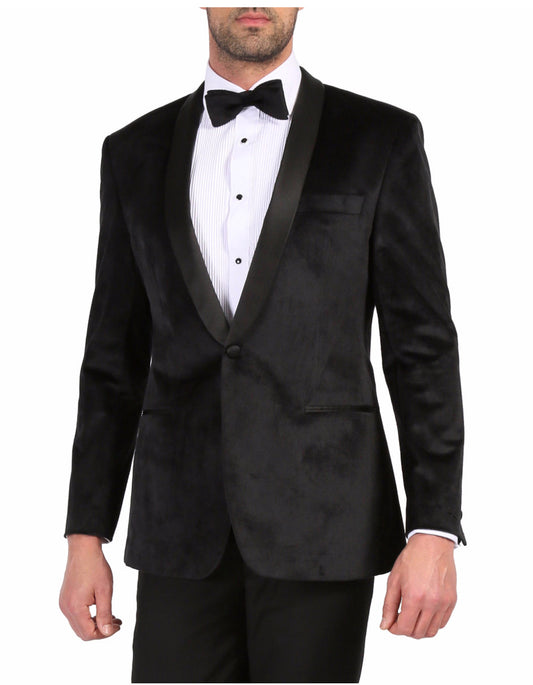 Mens 1 Button Velvet Tuxedo Dinner Jacket in Black - Men's Tuxedo USA