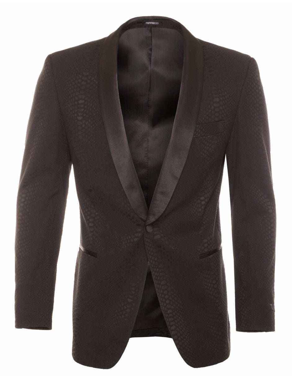 Mens 1 Button Snake Skin Tuxedo Dinner Jacket in Black - Men's Tuxedo USA