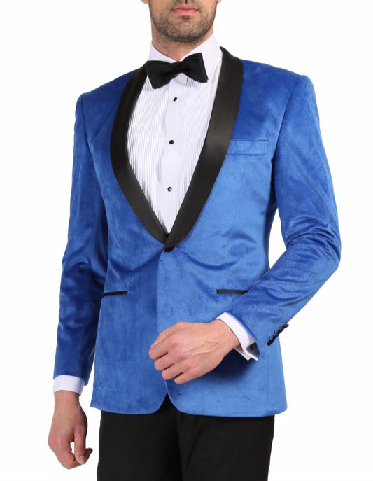 Mens 1 Button Velvet Tuxedo Dinner Jacket in Royal Blue - Men's Tuxedo USA