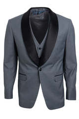 Mens Gray Tuxedo - Grey Wedding Suit-Mens  Stacy Adams Vested  One Button  Shawl Lapel Tuxedo In  Grey - Men's Tuxedo USA