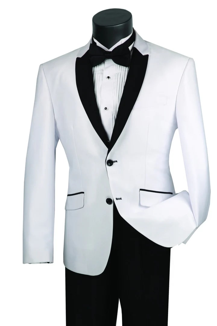 All White Mens Tuxedo -  Wedding Suit - Mens 2 Button Slim Fit Peak Shawl Tuxedo In White - Men's Tuxedo USA