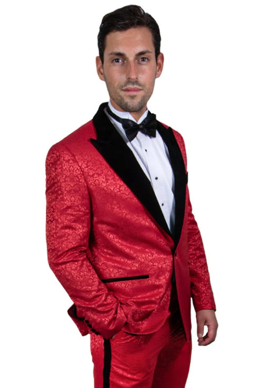 Men's Stacy Adams Paisely Prom & Wedding Tuxedo In Red & Black - Men's Tuxedo USA