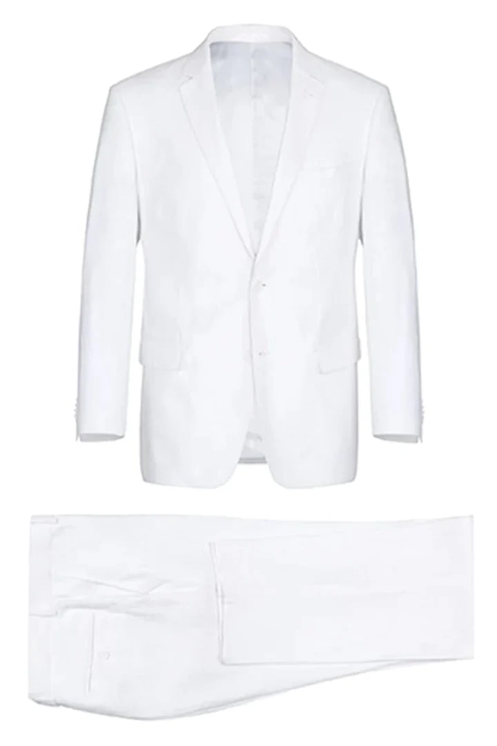 Mens Basic Two Button Classic Fit Linen Summer Suit in White - Men's Tuxedo USA