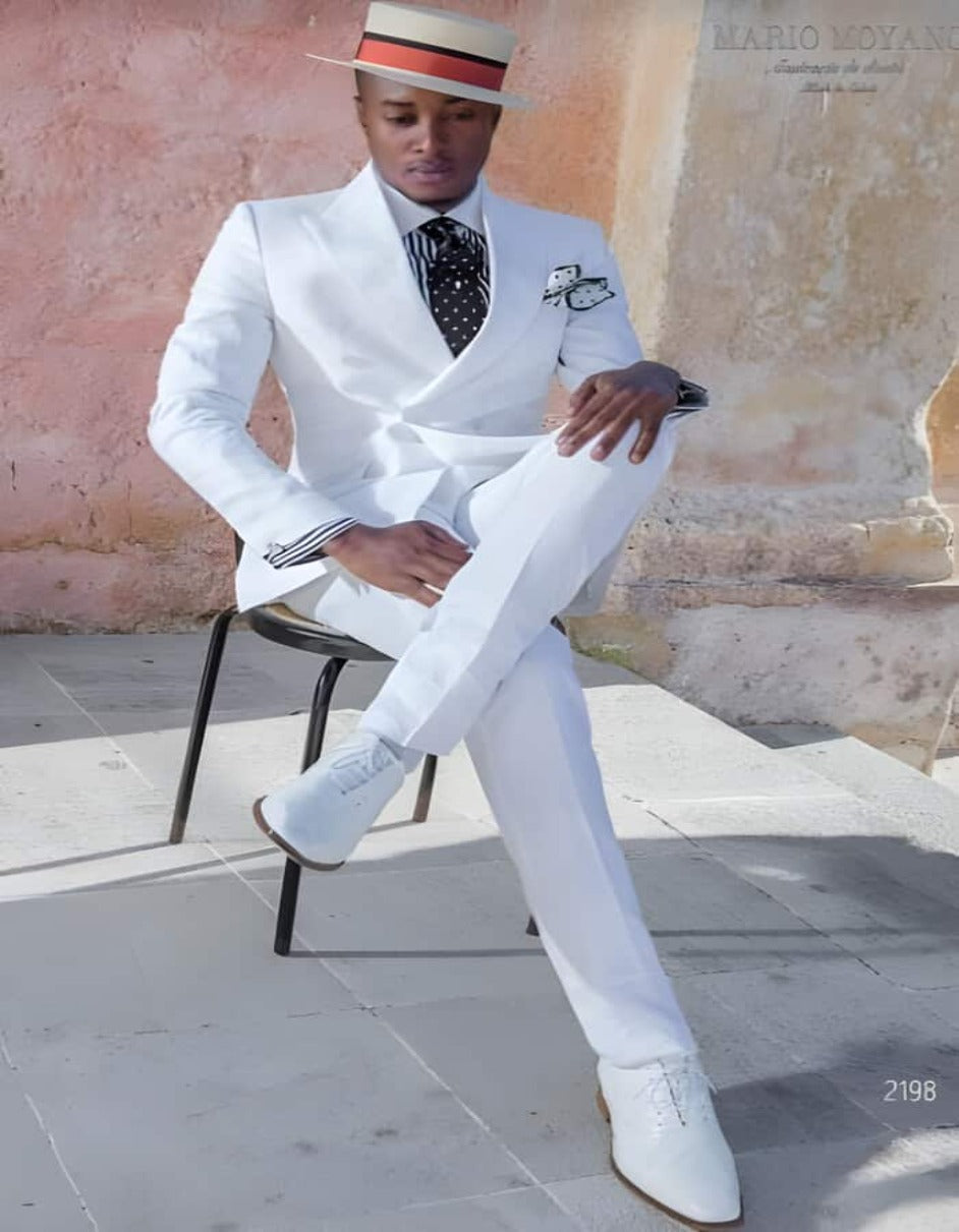 Linen Suit - Mens Summer Suits in  White - Beach  Wedding  Peak Lapel - Men's Tuxedo USA