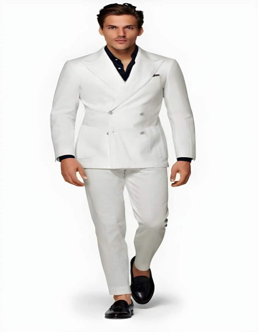 Linen Suit - Mens Summer Suits in White - Beach  Wedding 4 Button - Men's Tuxedo USA