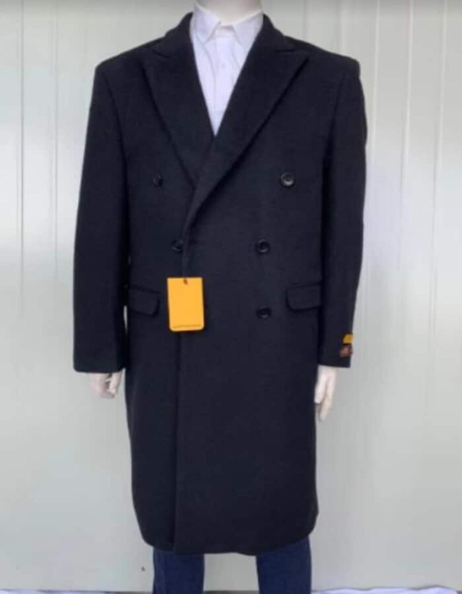 Mens Full Length Wool and Cashmere Overcoat - Winter Topcoats - Black Coat - Men's Tuxedo USA