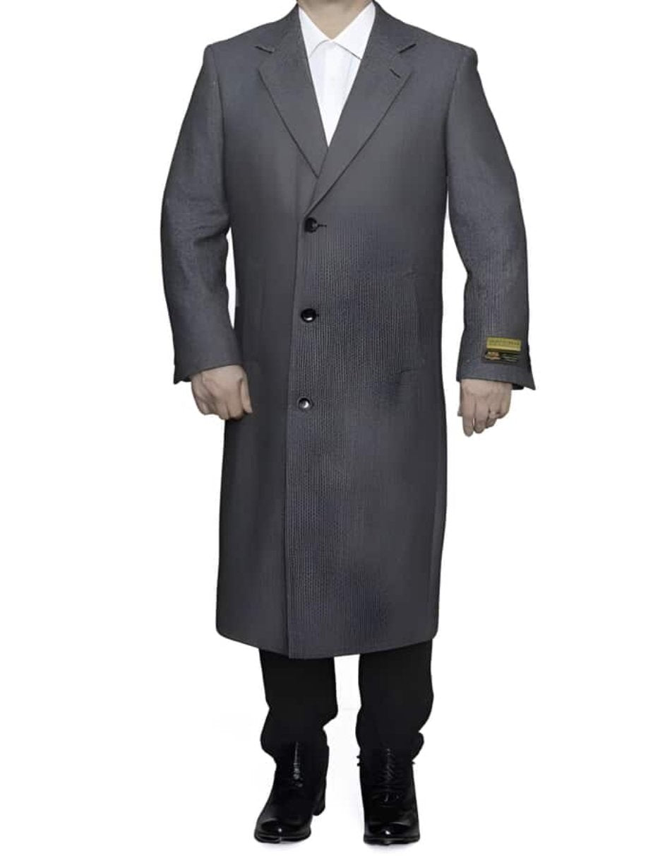 Three Button Full Length Wool Herringbone Ankle length Gray Overcoat ~ Long men's Dress Topcoat - Winter coat - Men's Tuxedo USA