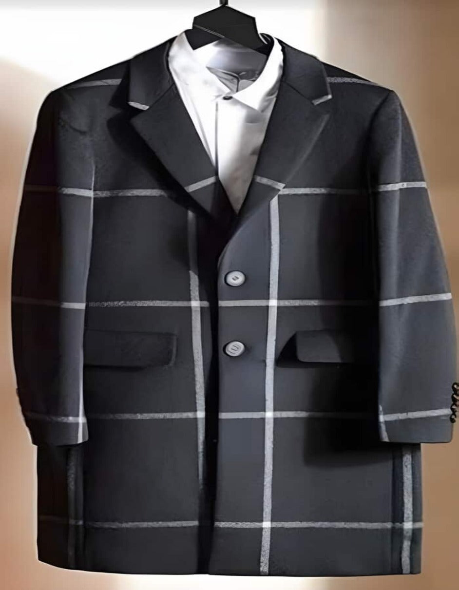 Mens Overcoat - Topcoat For Men - Winter Fabric - Mens Plaid Overcoat - Wool Peacoat - Plaid Topcoats Dark Gray - Men's Tuxedo USA