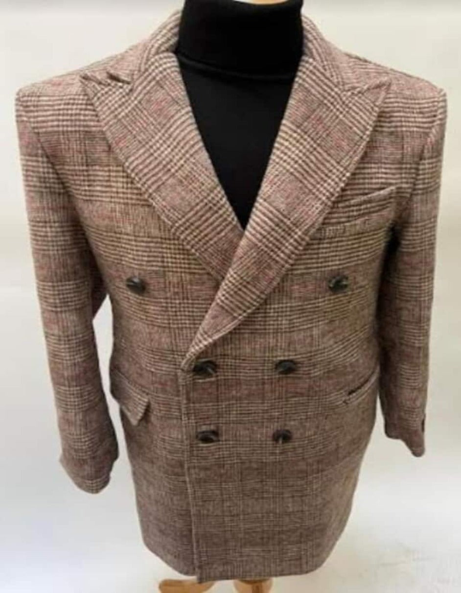 Mens Overcoat - Topcoat For Men - Winter Fabric -Mens Plaid Overcoat - Wool Peacoat - Plaid Topcoats - Men's Tuxedo USA