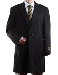 Men's Three Quarter Length Wool/Cashmere 2 Buttons Luxury Long men's Dress Topcoat - Winter coat Black - Men's Tuxedo USA