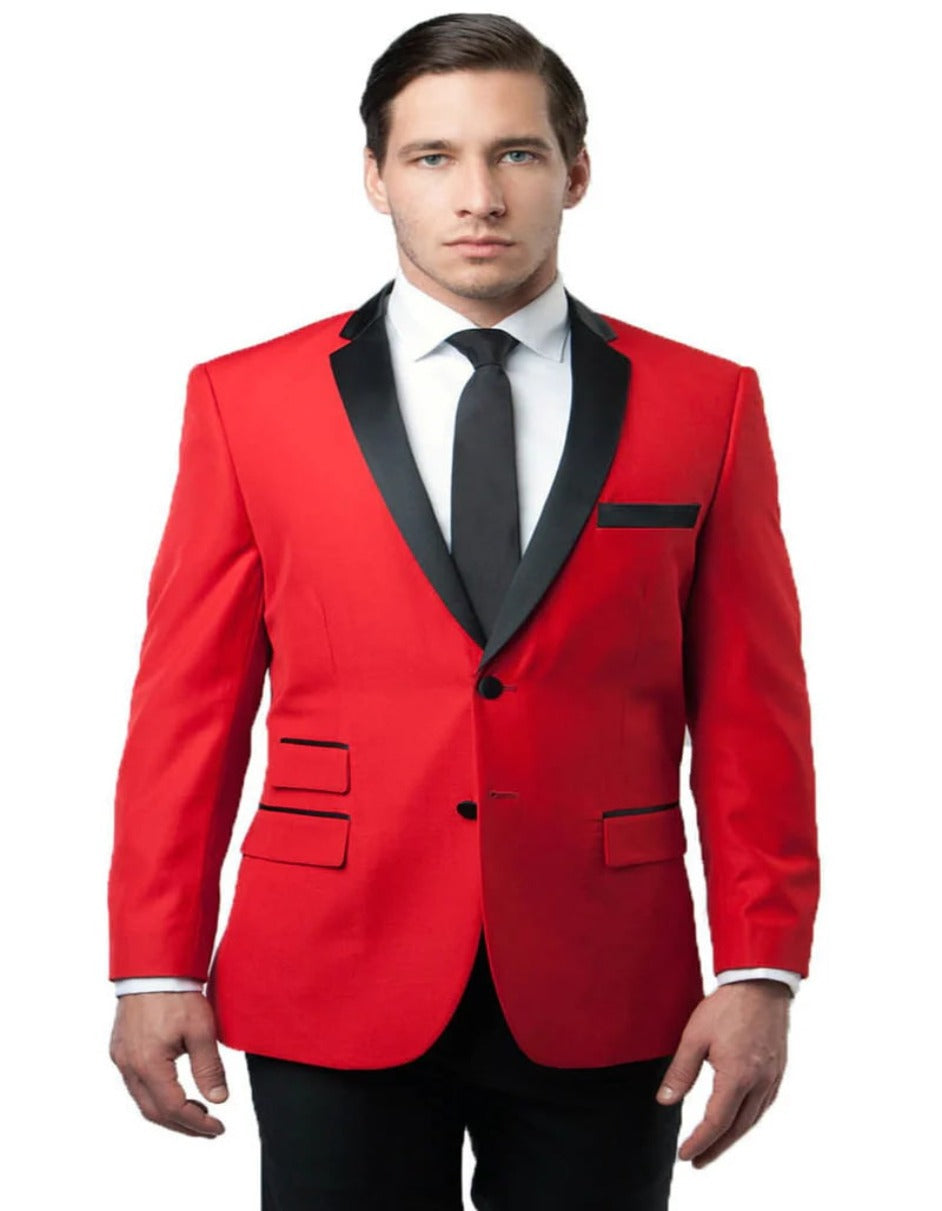 Men's Slim Fit Two Button Notch Lapel Tuxedo Jacket In Red & Black - Men's Tuxedo USA